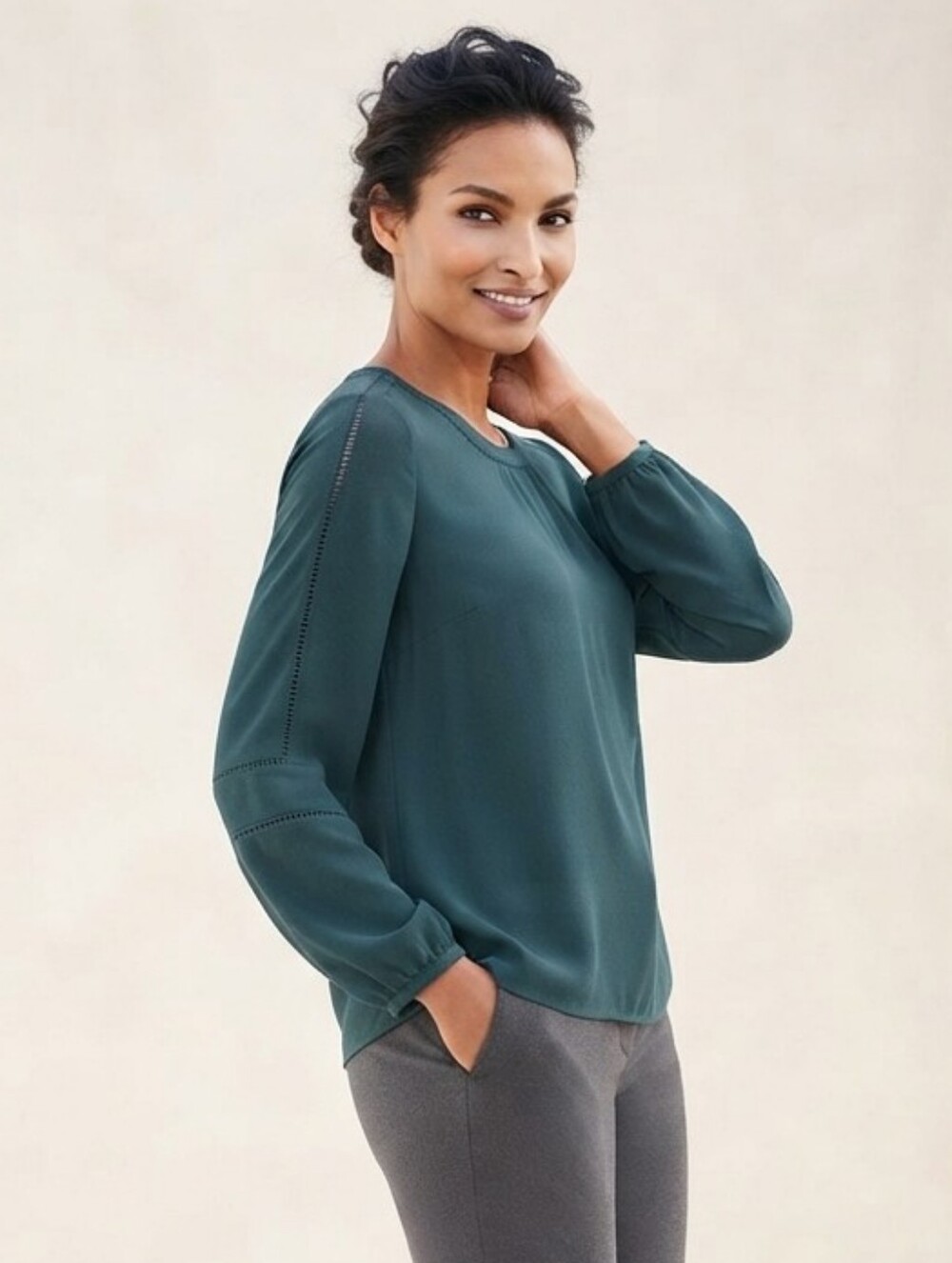 LOFT Dark Green Long Sleeve Blouse Size XS
